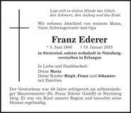 Traueranzeige Franz Ederer