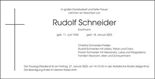 Traueranzeige Rudolf Schneider