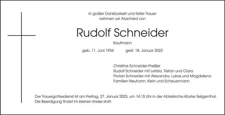 Traueranzeige Rudolf Schneider