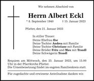 Traueranzeige Albert Eckl