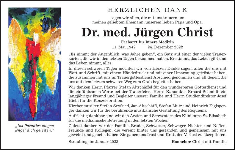 Traueranzeige Dr.med.Jürgen Christ