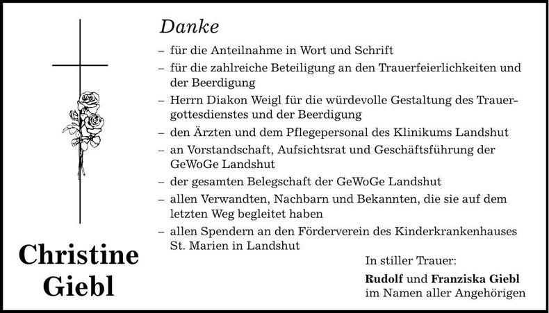 Traueranzeige Christine Giebl