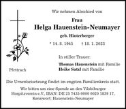 Traueranzeige Helga Hauenstein-Neumayer