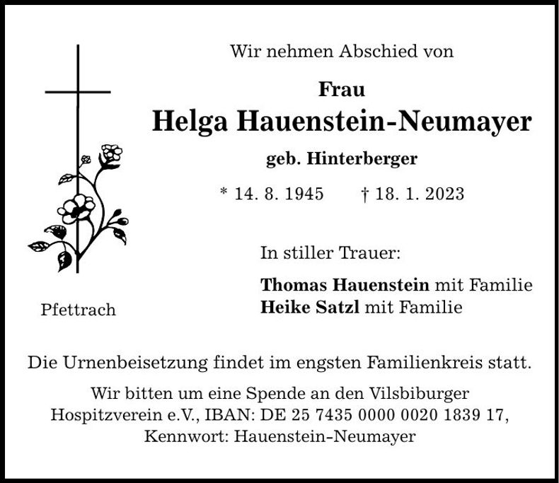 Traueranzeige Helga Hauenstein-Neumayer