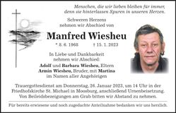 Traueranzeige Manfred Wiesheu