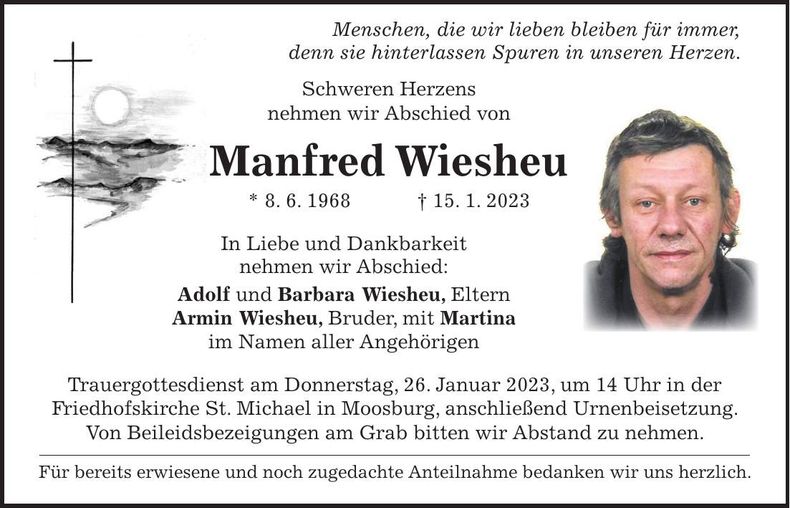 Traueranzeige Manfred Wiesheu