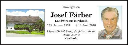 Traueranzeige Josef Färber