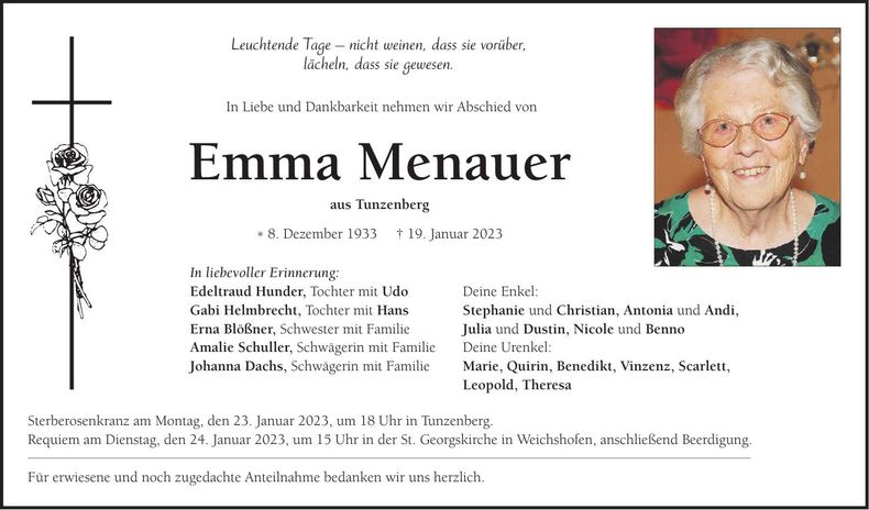 Traueranzeige Emma Menauer