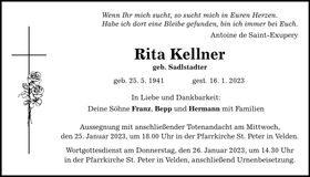 Traueranzeige Rita Kellner