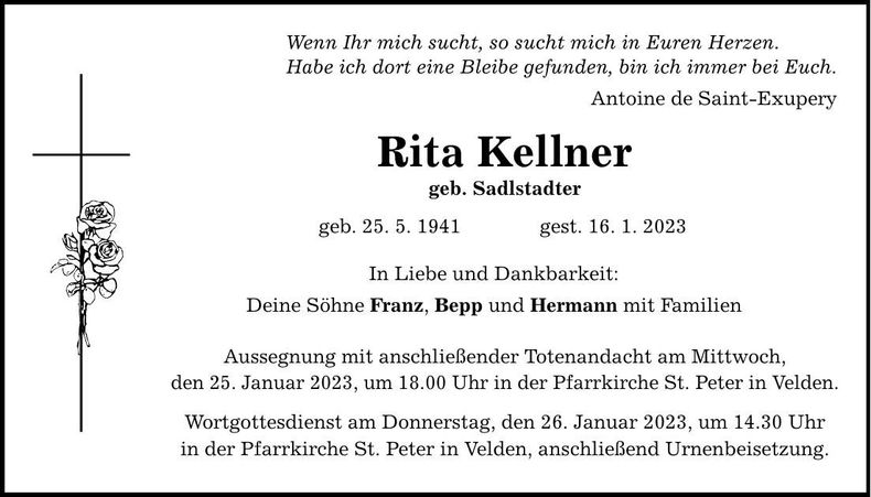 Traueranzeige Rita Kellner