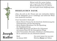 Traueranzeige Joseph Kuffer