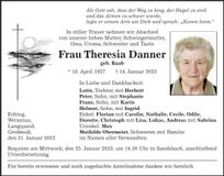Traueranzeige Theresia Danner