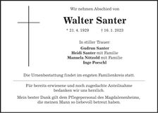 Traueranzeige Walter Santer