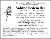 Traueranzeige Sabine Fedeneder