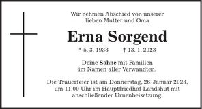 Traueranzeige Erna Sorgend