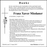 Traueranzeige Franz Xaver Miedaner