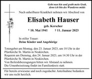 Traueranzeige Elisabeth Hauser