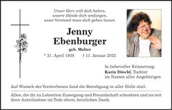 Traueranzeige Jenny Ebenburger