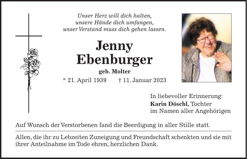 Traueranzeige Jenny Ebenburger