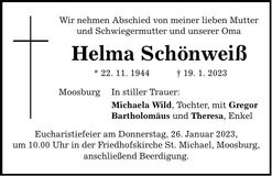 Traueranzeige Helma Schönweiß