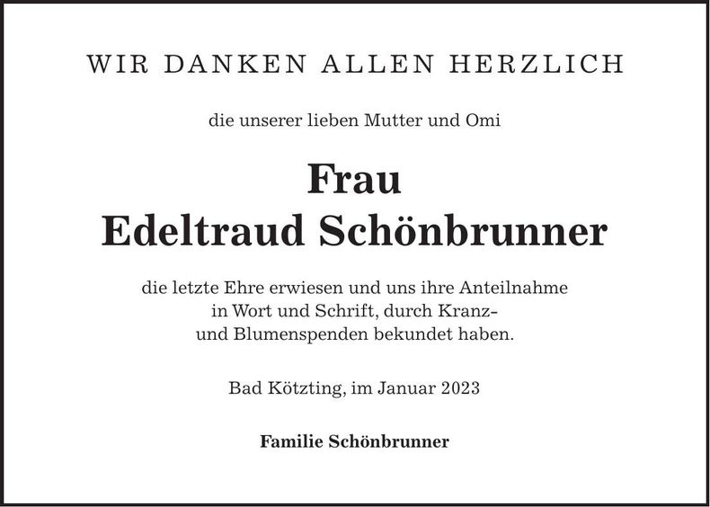 Traueranzeige Edeltraud Schönbrunner