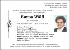 Traueranzeige Emma Wölfl