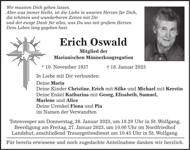 Traueranzeige Erich Oswald