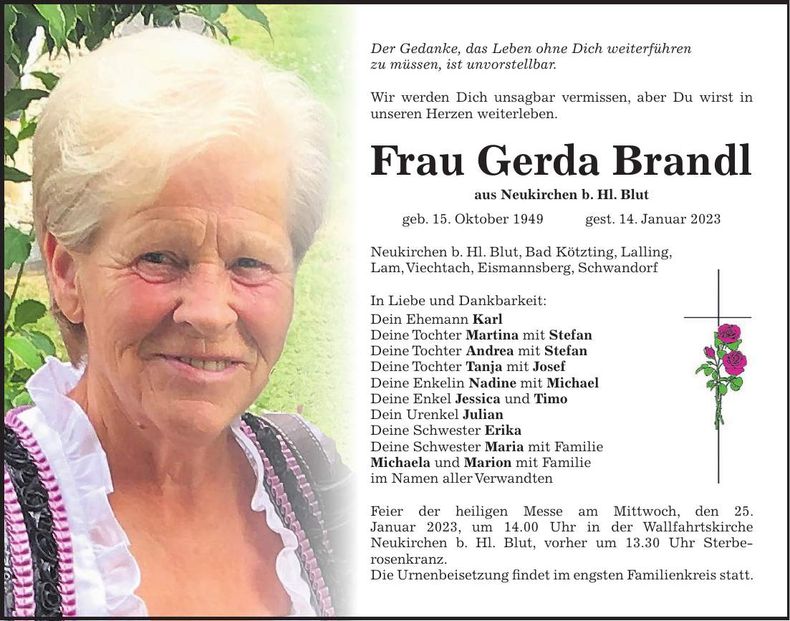 Traueranzeige Gerda Brandl