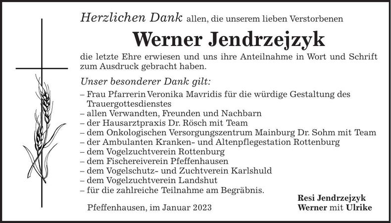 Traueranzeige Werner Jendrzejzyk
