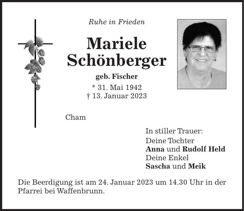 Traueranzeige Mariele Schönberger