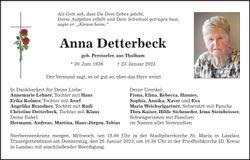 Traueranzeige Anna Detterbeck