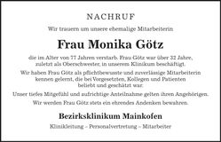 Traueranzeige Monika Götz
