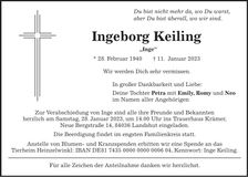 Traueranzeige Ingeborg Keiling