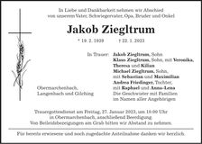 Traueranzeige Jakob Ziegltrum