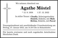 Traueranzeige Agathe Möstel
