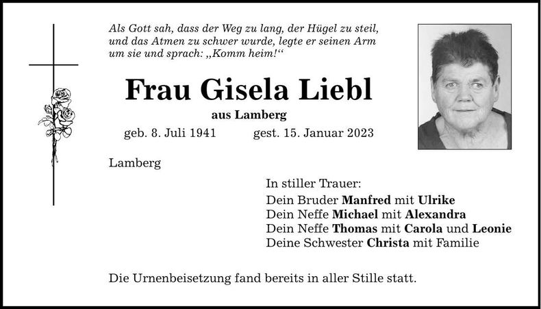 Traueranzeige Gisela Liebl