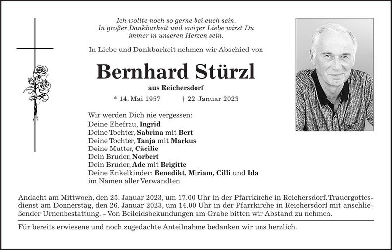 Traueranzeige Bernhard Stürzl
