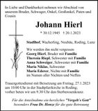 Traueranzeige Johann Hierl