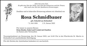 Traueranzeige Rosa Schmidbauer