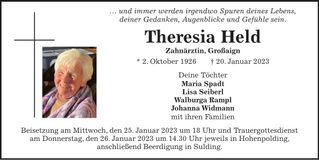 Traueranzeige Theresia Held