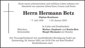 Traueranzeige Hermann Betz