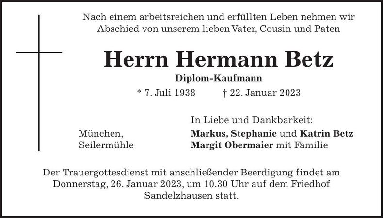 Traueranzeige Hermann Betz
