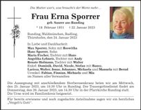 Traueranzeige Erna Sporrer