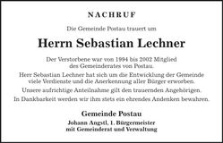 Traueranzeige Sebastian Lechner