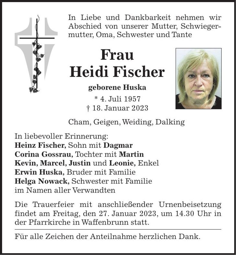 Traueranzeige Heidi Fischer