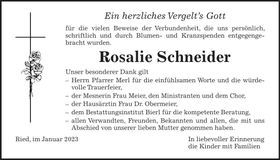 Traueranzeige Rosalie Schneider