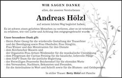Traueranzeige Andreas Hölzl