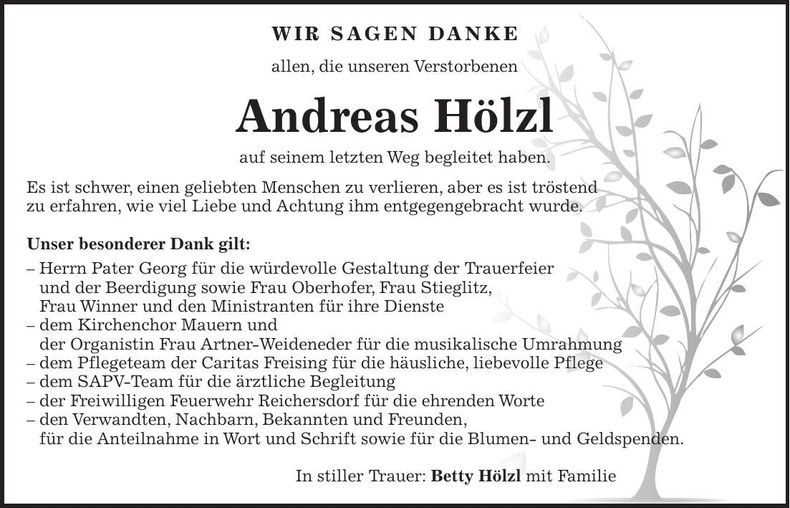 Traueranzeige Andreas Hölzl