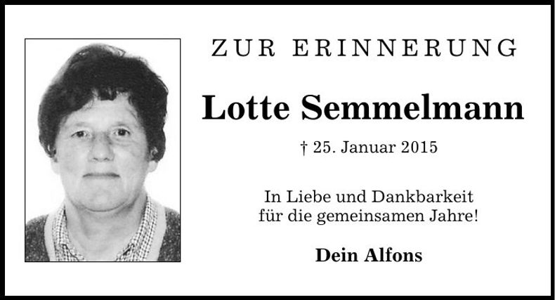 Traueranzeige Lotte Semmelmann