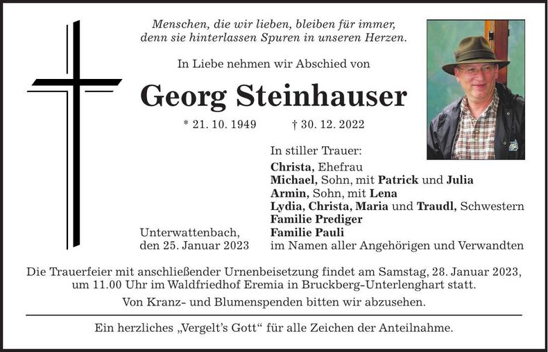 Traueranzeige Georg Steinhauser